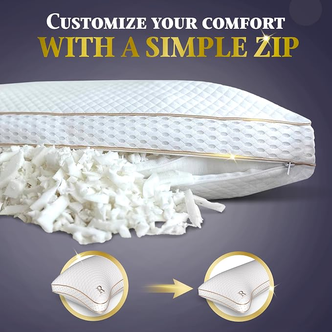Royal Therapy King Memory Foam Pillow, Adjustable Shredded Odor-Free Pillow - Image 4