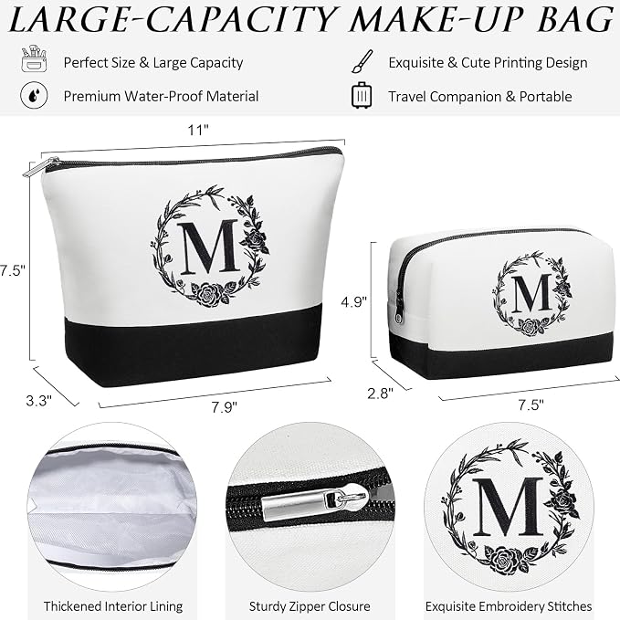 Personalized Mothers Day Gifts for Mom Women, Initial Canvas Tote Bag & Makeup - Image 7