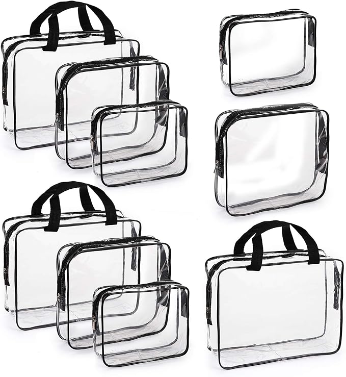 Hedume Set of 9 Clear Makeup Bags, TSA Approved Clear Toiletry Bag Set by Hedume