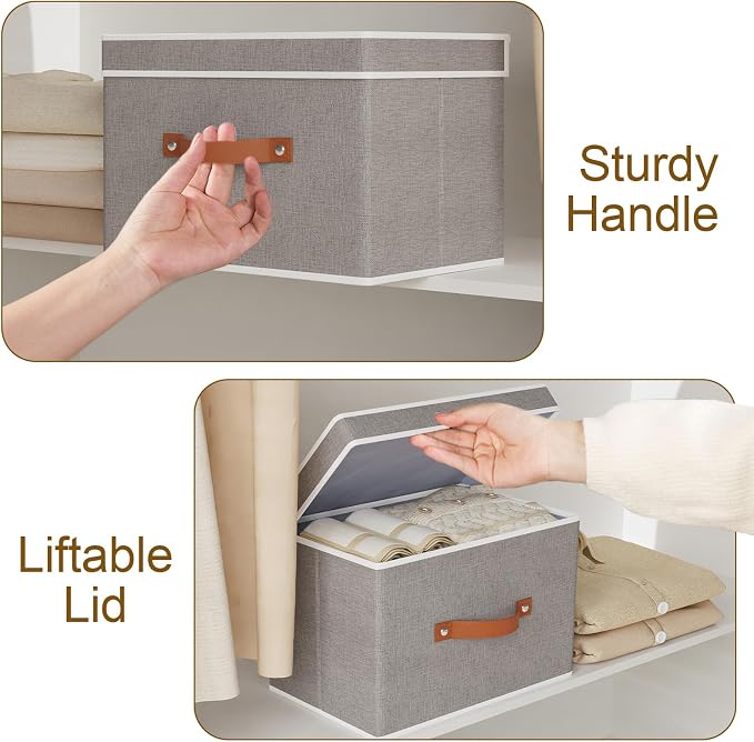 Fabric Storage Bins with Lids, Linen Foldable Clothes Boxes, Closet Organizer - Image 7