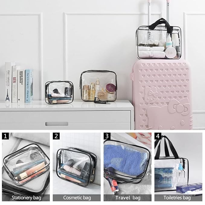 4Pcs Crystal Clear PVC Travel Toiletry Bag Kit - Image 2