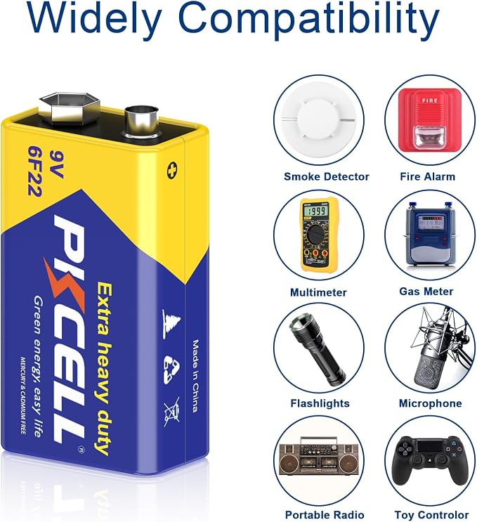 PKCELL 9V Battery Carbon Zinc for Smoke Detectors 6F22 Battery, 10-Year Shelf - Image 6