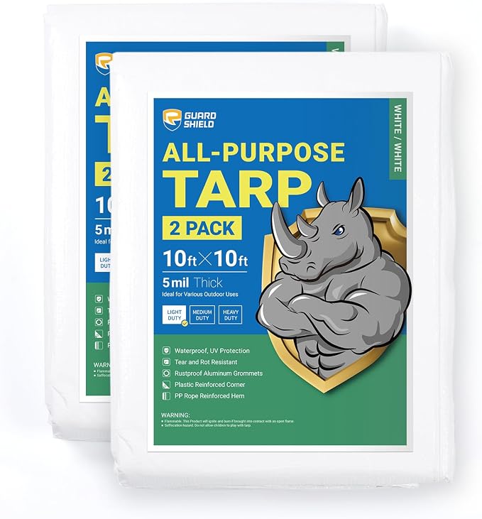 GUARD SHIELD Tarp White 10x10 Feet Multi Purpose Waterproof Poly Tarp Cover 5mil by GUARDSHIELD
