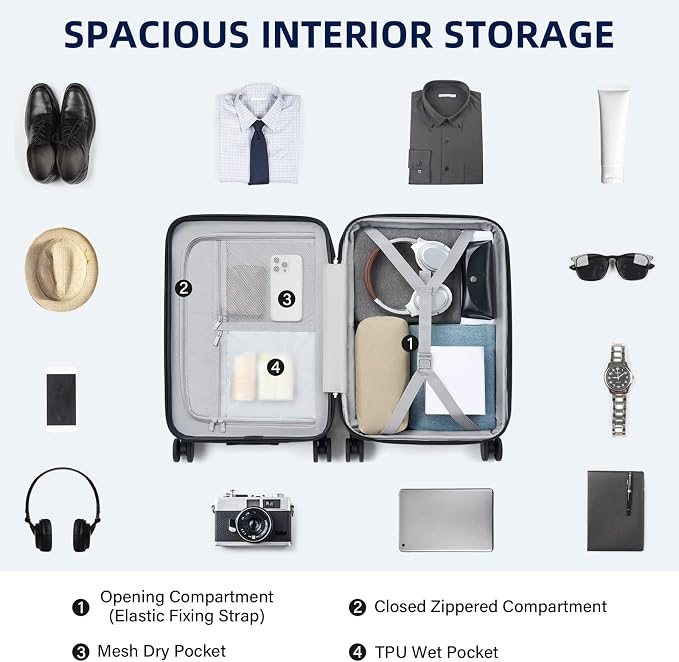 Hard Shell 20 Inch Carry on Luggage Expandable Travel Luggage, TSA Approved - Image 7