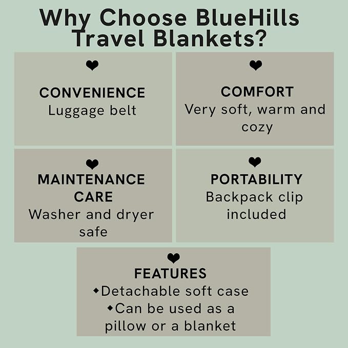 BlueHills Premium Soft 2-Pack Travel Blanket Pillows Airplane Large Plane - Image 5
