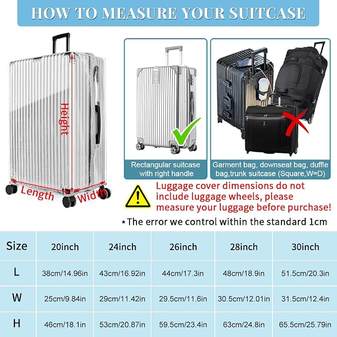 Yotako Upgraded Zippered Clear PVC Suitcase Cover, 24 Inch Luggage Covers - Image 6