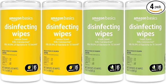 Amazon Basics Disinfecting Wipes, Lemon & Fresh Scent, by AmazonBasics