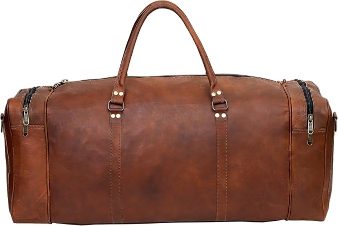 Large Leather 32 Inch Luggage Handmade Duffel Bag Carryall Weekender Travel - Image 4