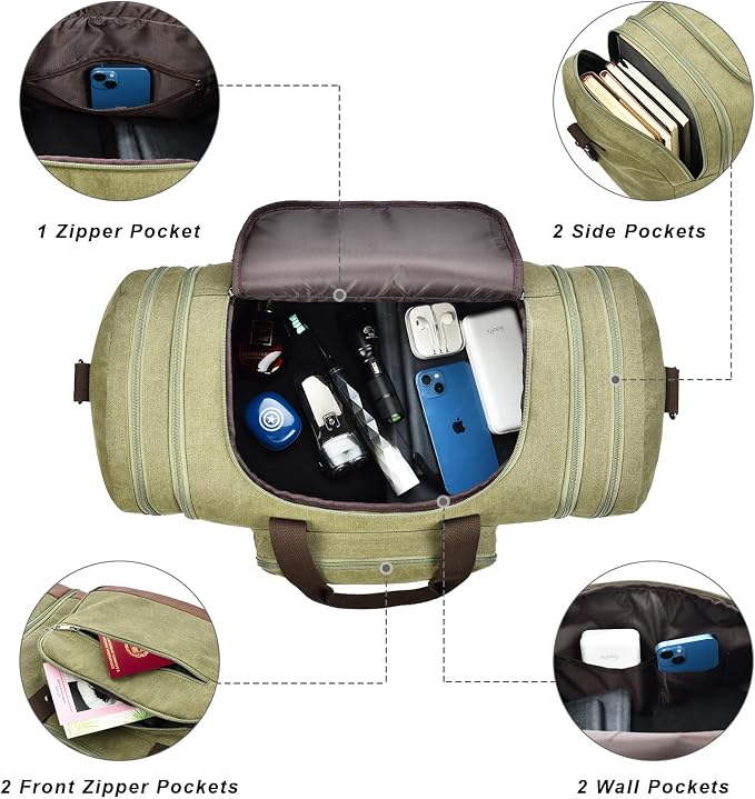 Litvyak Duffle Bag for Travel, 50L Canvas Travel Duffel Bags Overnight Weekend - Image 6