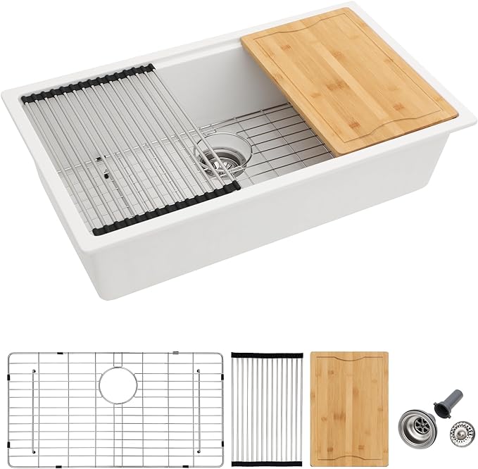 Dcolora 30 Inch White Kitchen Sink Granite Composite Workstation Undermount by Dcolora