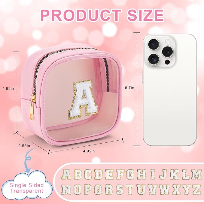 YOOLIFE Mini Initial Makeup Bag | Clear Makeup Bag | Preppy Cosmetic Bags - Image 3