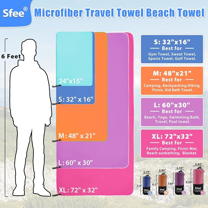 Sfee 2 Pack Microfiber Travel Towel, Quick Dry Towel Camping Beach Towel Super - Image 3