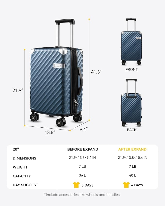 LUGGEX Luggage with Spinner Wheels, Polycarbonate Expandable Hard Shell Suitcase - Image 5