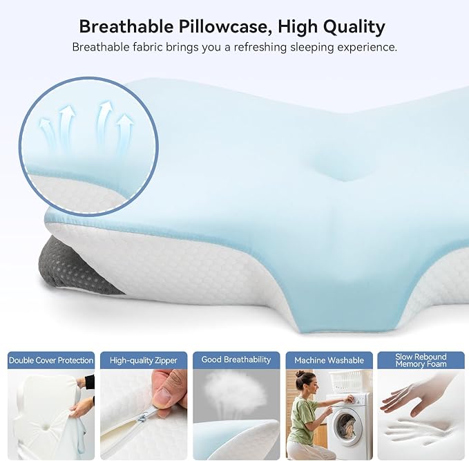 Cervical Neck Pillow for Pain Relief- Memory Foam Orthopedic Pillow, Ergonomic - Image 4