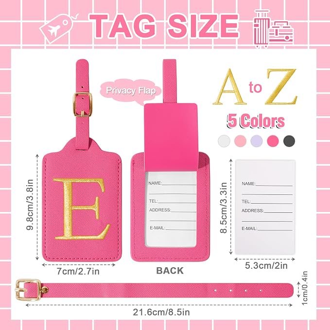 Personalized Rose Red Leather Initial Luggage Tags - Image 2
