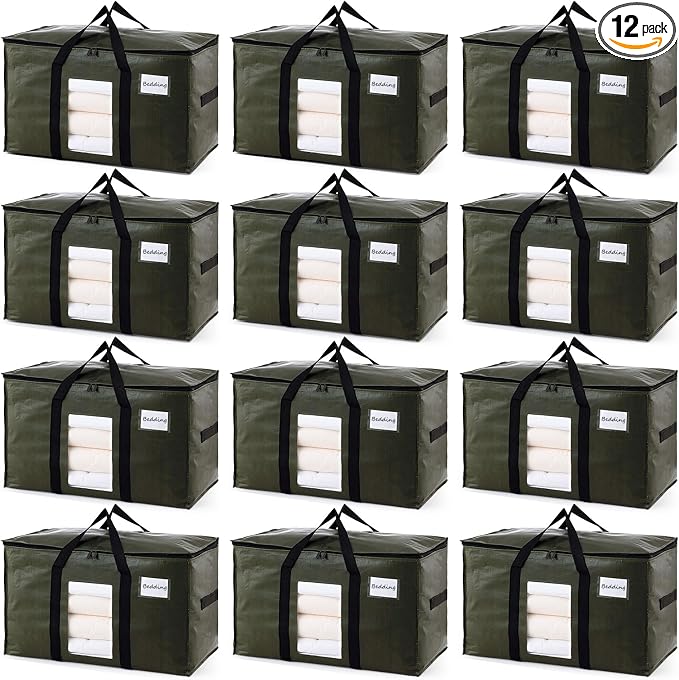 TAILI 12 Pack Green Extra Large Storage Bags, Heavy Duty Totes by TAILI