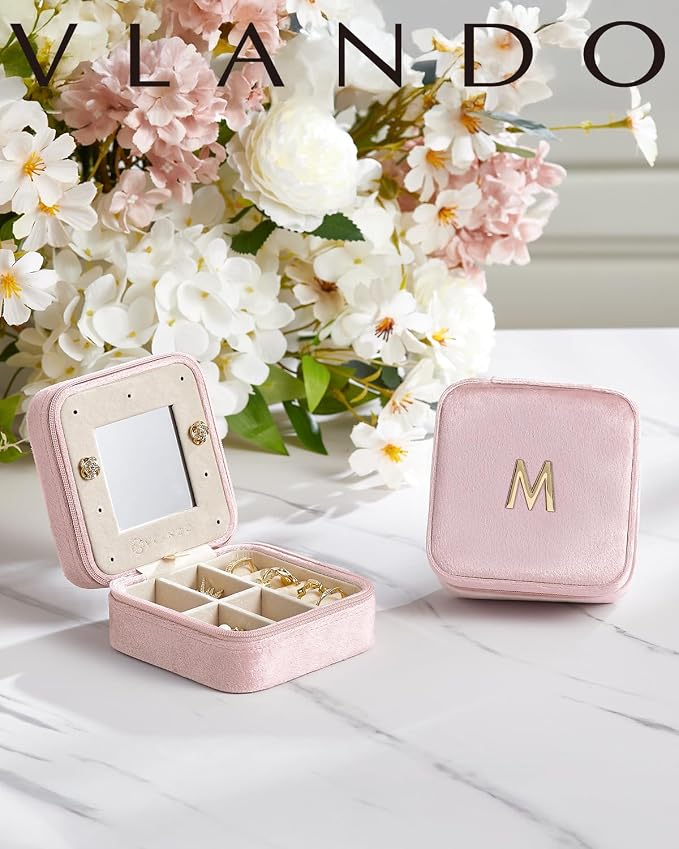 Vlando Travel Jewelry Case for Women Girls, L Initial Travel Jewelry Case - Image 2