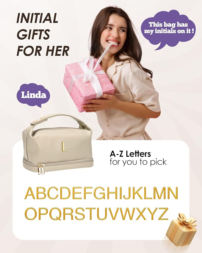 Personalized Friend Gifts, Initial Large Makeup Bag, Personalized Double Layer - Image 2