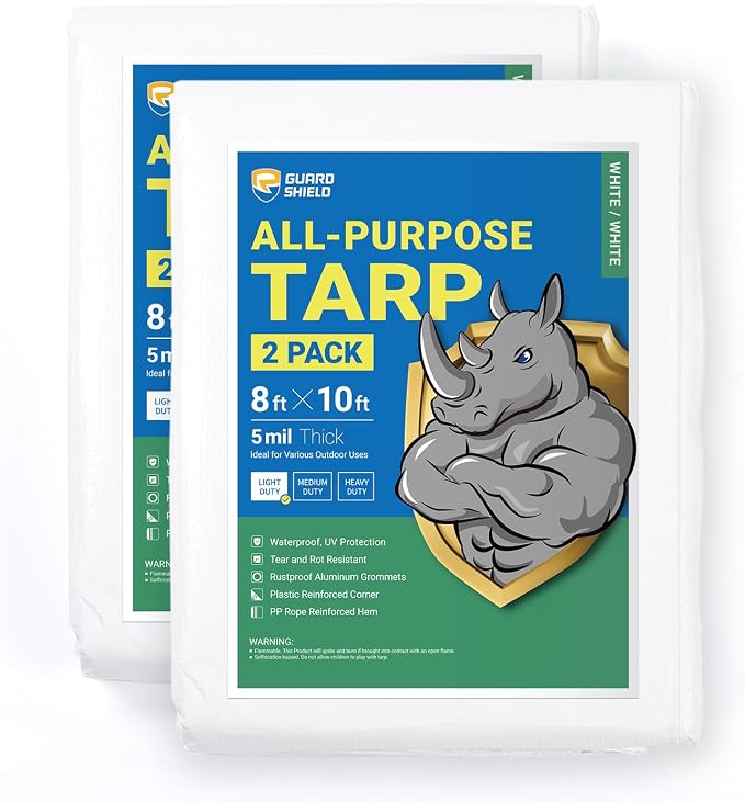 GUARD SHIELD Tarp White 8x10 Feet Multi Purpose Waterproof Poly Tarp Cover 5mil by GUARDSHIELD