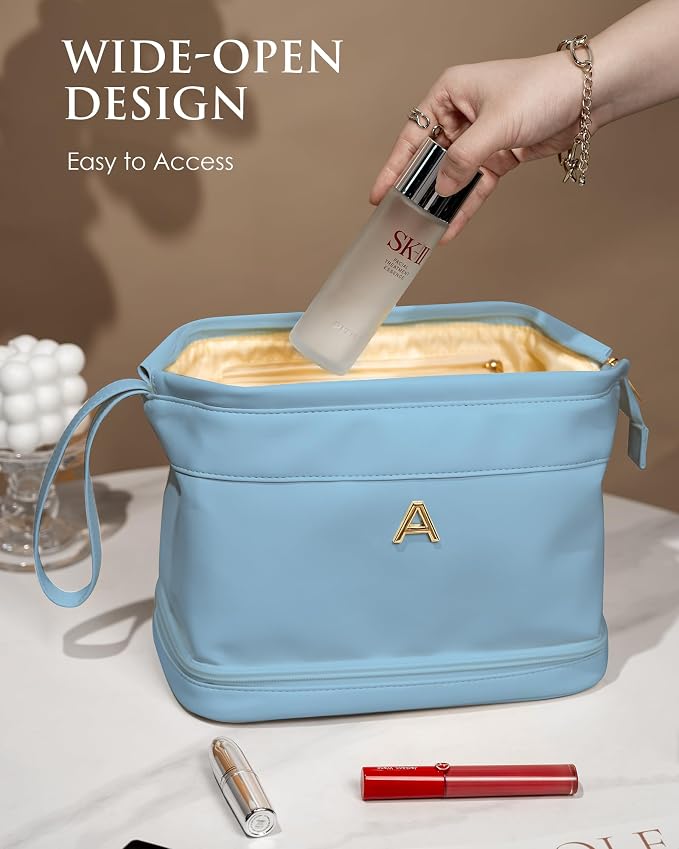 Gifts for Her, Initial Large Makeup Bags, Personalized Double Layer Cosmetic - Image 3