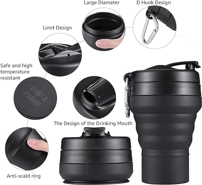 Collapsible Coffee Cup, 16 OZ 480ml Silicone Travel Folding Cup, Leak Proof BPA - Image 4