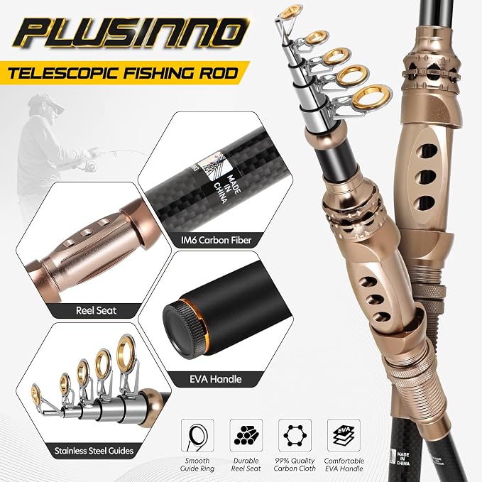 PLUSINNO Fishing Rod and Reel Combos Carbon Fiber Telescopic Fishing Pole - Image 5