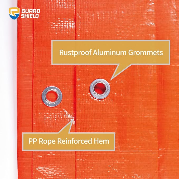 GUARD SHIELD Orange Tarp 6x6 Feet Tarps High Visibility Outdoor Poly Cover - Image 3