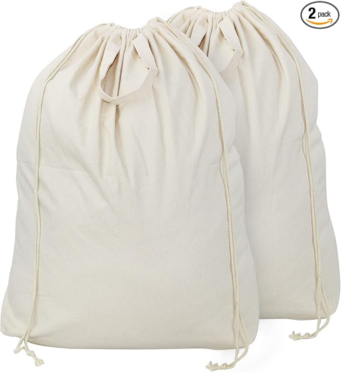 2 Pcs Canvas Laundry Bags with Carrying Handles & Drawstring Closure, by iwillCREATEPRO