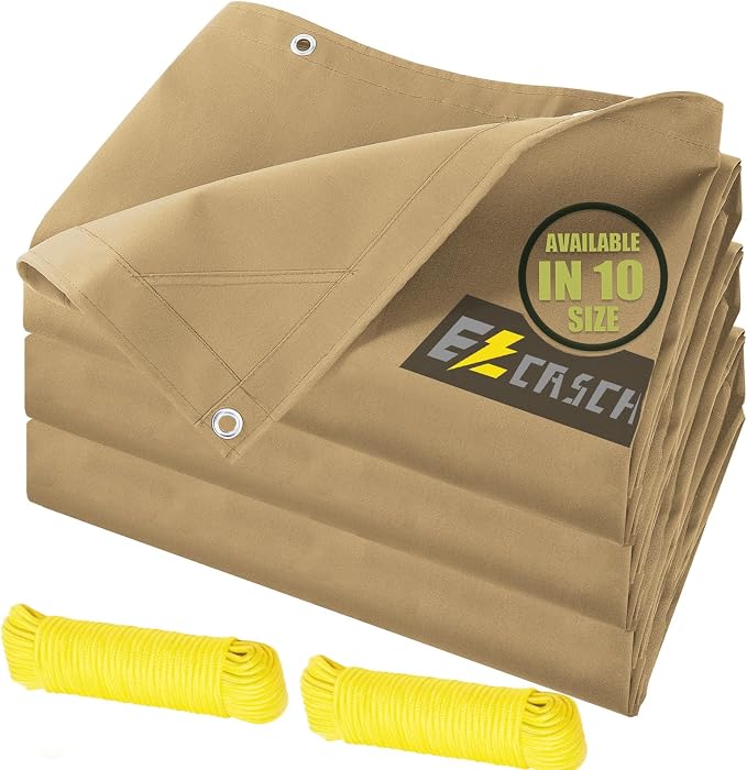 10’x10’ Canvas Tarps Heavy Duty Waterproof Tarpaulins by Ezcasch