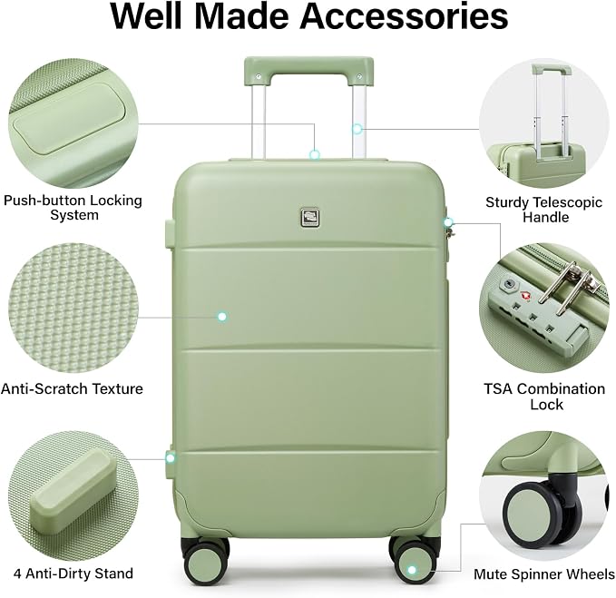 Hanke 20 Inch Carry On Luggage 22x14x9 Airline Approved PC Hard Shell Suitcases - Image 3