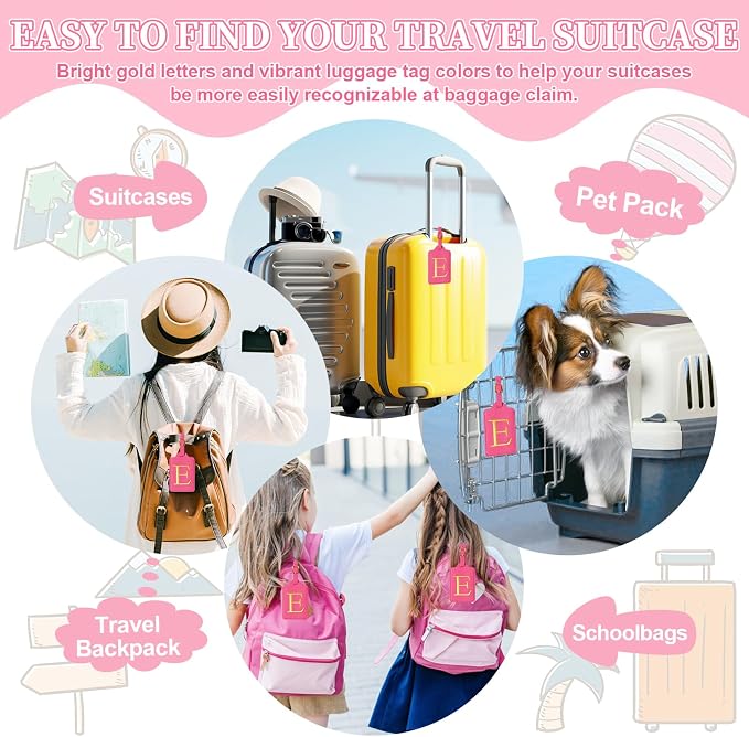 Personalized Rose Red Leather Initial Luggage Tags - Image 5