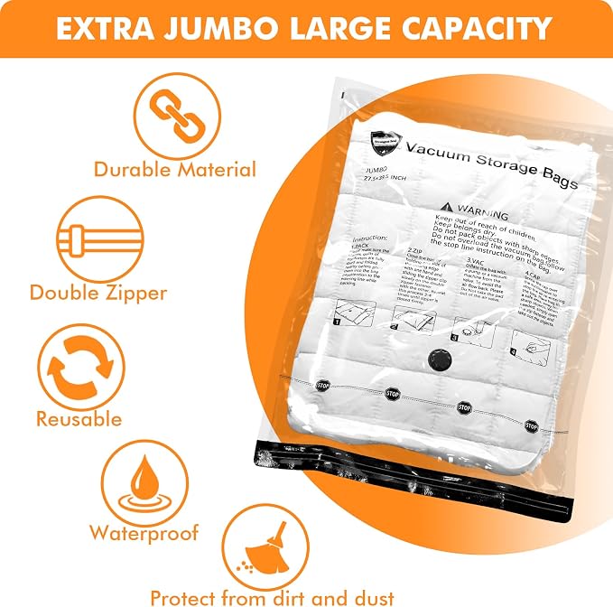 6 Large Vacuum Storage Bags, Plastic Packaging Bags, Space Saver Sealer - Image 2