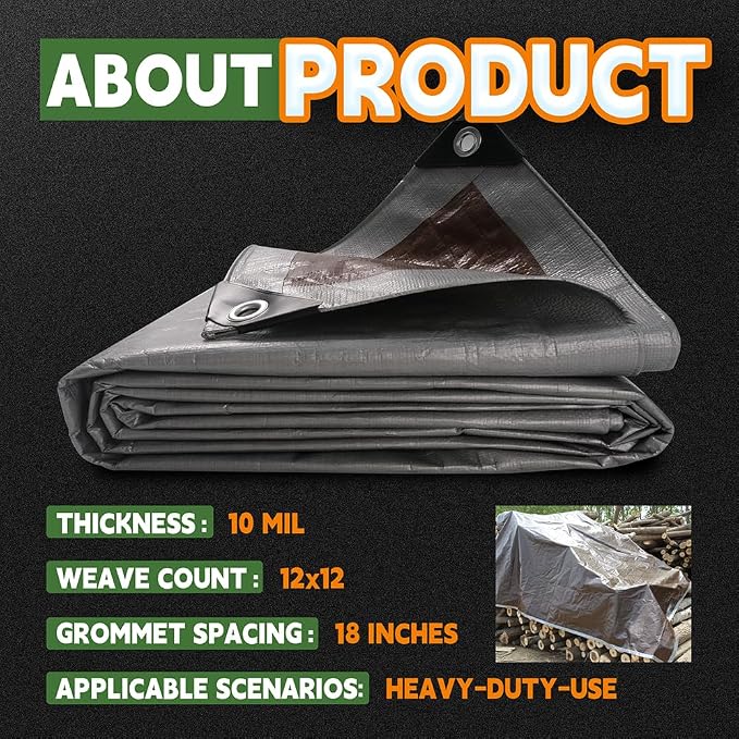 RAINDEWAY Tarps Heavy Duty Waterproof 30x40 Feet, 10 Mil Thick Multipurpose UV - Image 6