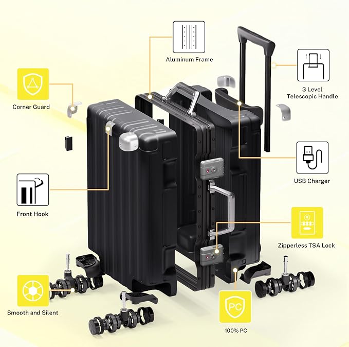 Krute Aluminum Frame Carry On Luggage 20 Inch Zipperless Luggages USB Charger - Image 4