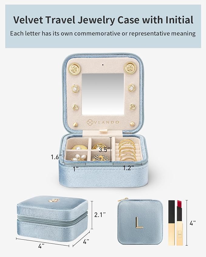 Vlando Travel Jewelry Case for Women Girls, L Initial Travel Jewelry Case - Image 5