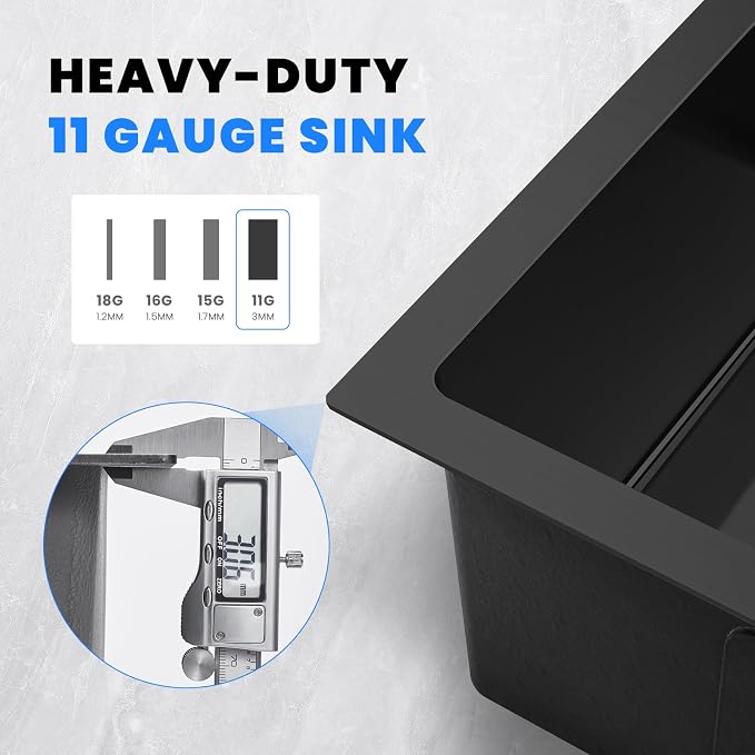 POPFLY 25 Inch Drop In Kitchen Sink, 25x18 Black Stainless Steel Top mount - Image 3