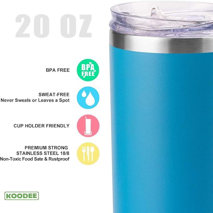 koodee Tumbler with Lid and Straw-20 oz Stainless Steel Vacuum Insulated Water - Image 3