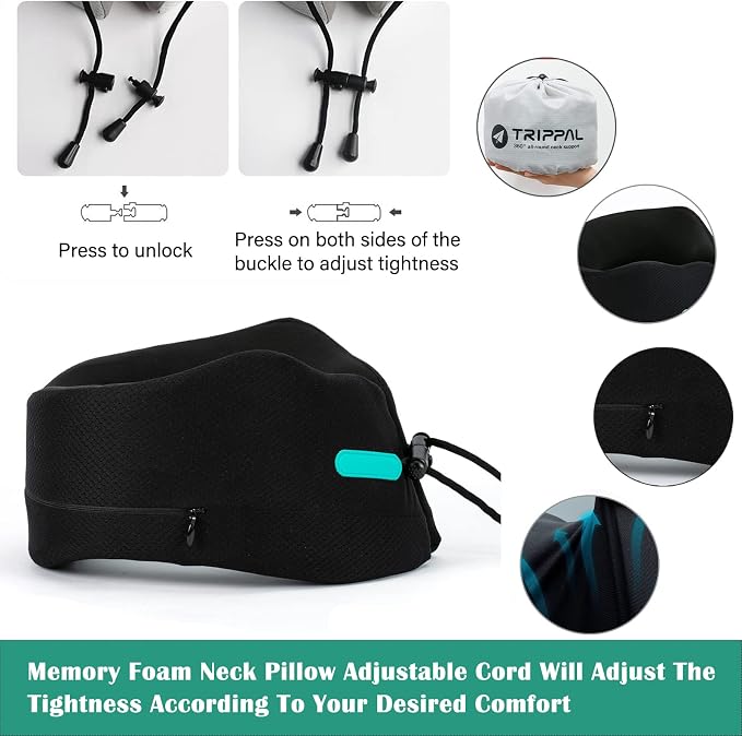 Travel Neck Pillow for Airplane Chin Support Memory Foam Machine Washable for - Image 5