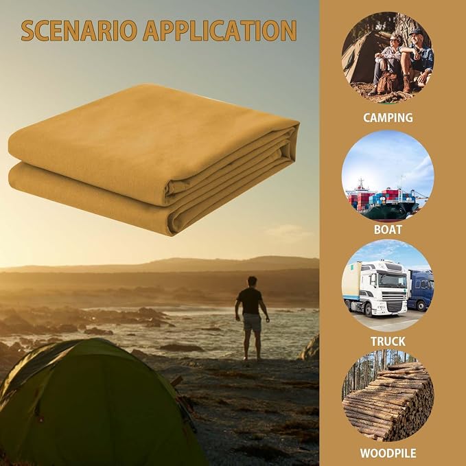 FoundGo 12x16ft Canvas Tarp 22 Mil Tarps 14 oz Canvas Tarpaulin Heavy Duty - Image 7