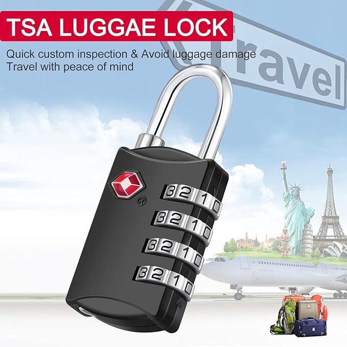 ZHEGE Luggage Lock, TSA Approved Travel Lock, 4 Digit Combination Padlock - Image 2