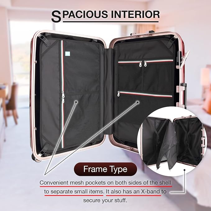 LEGEND WALKER Durable Aluminum Frame Hardside Luggage, ChampagneGold, - Image 4