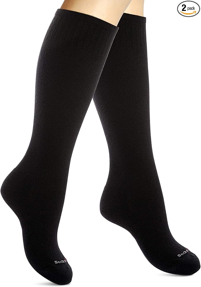 Cotton Compression Socks for Women & Men. 15-20 mmHg Support Knee-High Black X/W by SocksLaneCompression