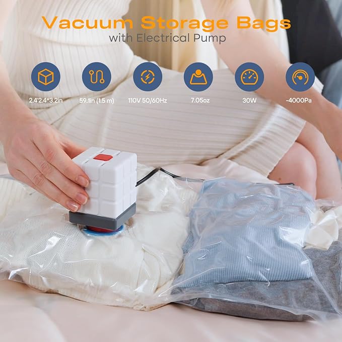Vacuum Storage Bags for Clothing, 8 Pack Vacuum Seal Bags for Clothes, - Image 2