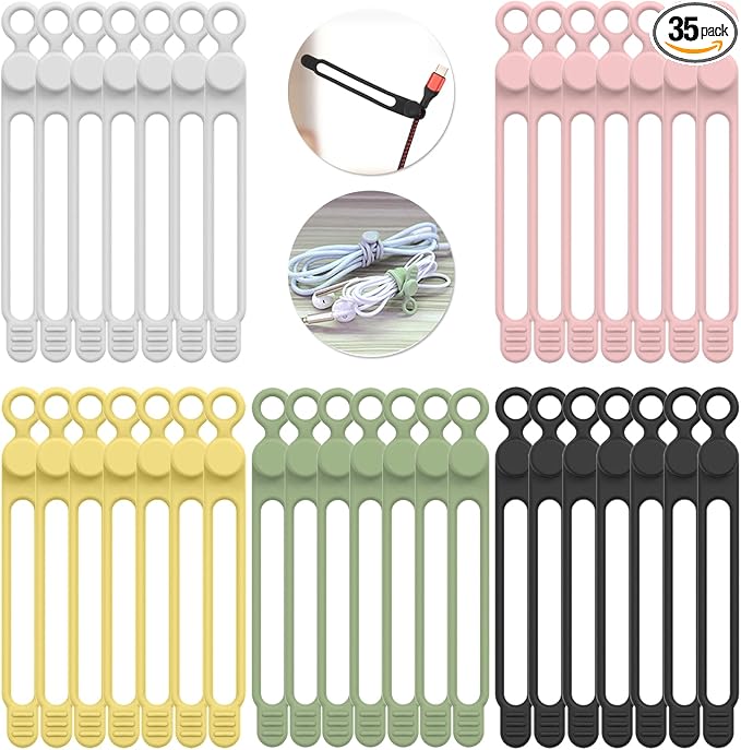 35pcs Silicone Cable Ties, Reusable Cable Management Organizer, Wire by ELECTRONICACCESSORIES
