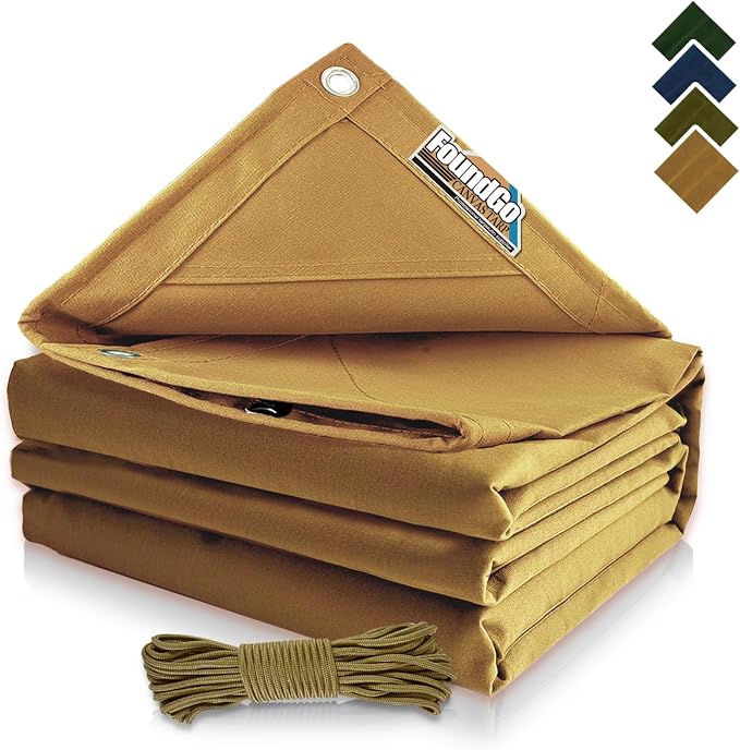 FoundGo 20x20ft Canvas Tarp 22 Mil Tarps 14 oz Canvas Tarpaulin Heavy Duty by FoundGo