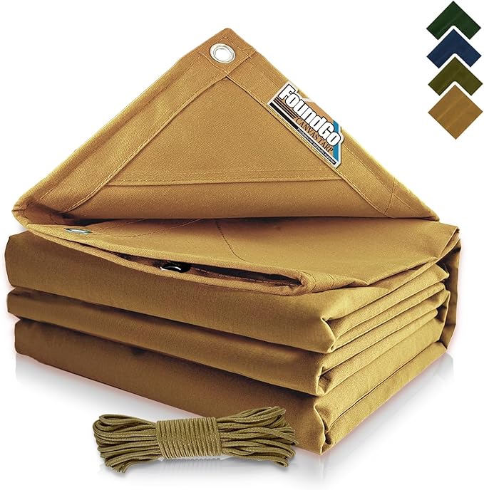 FoundGo 12x24ft Canvas Tarp 22 Mil Tarps 14 oz Canvas Tarpaulin Heavy Duty by FoundGo