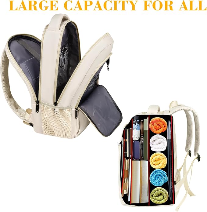 MATEIN Beige Laptop Backpack 15.6 Inch, Lightweight Sturdy Bag - Image 8