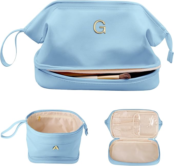 Gifts for Her, Initial Large Makeup Bags, Personalized Double Layer Cosmetic by Vogewood
