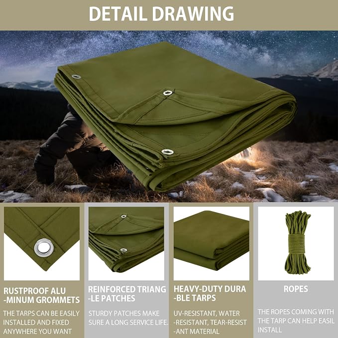 FoundGo Canvas Tarp 20x30ft Heavy Duty Waterresistant Tarps - Image 5