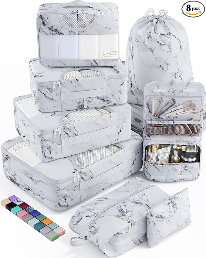 Veken 8 Set Packing Cubes for Travel Essentials, Suitcase Organizer Bags in 4 by Veken